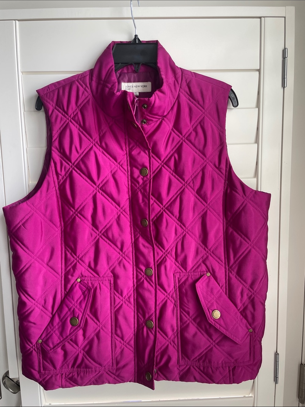 Jones New York Quilted Fuchsia Purple Snap-Front Vest